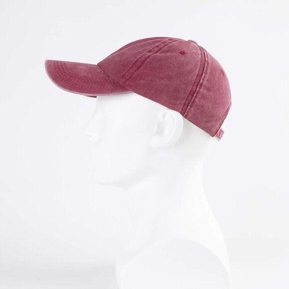 Unisex Burgundy + Black Baseball Cap Cotton Fits Washed Denim Adjustable Hat - Picture 3 of 6